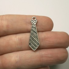 Necktie Charm Antique Silver Tone Metal Tie 29 x 9 mm US Seller 807