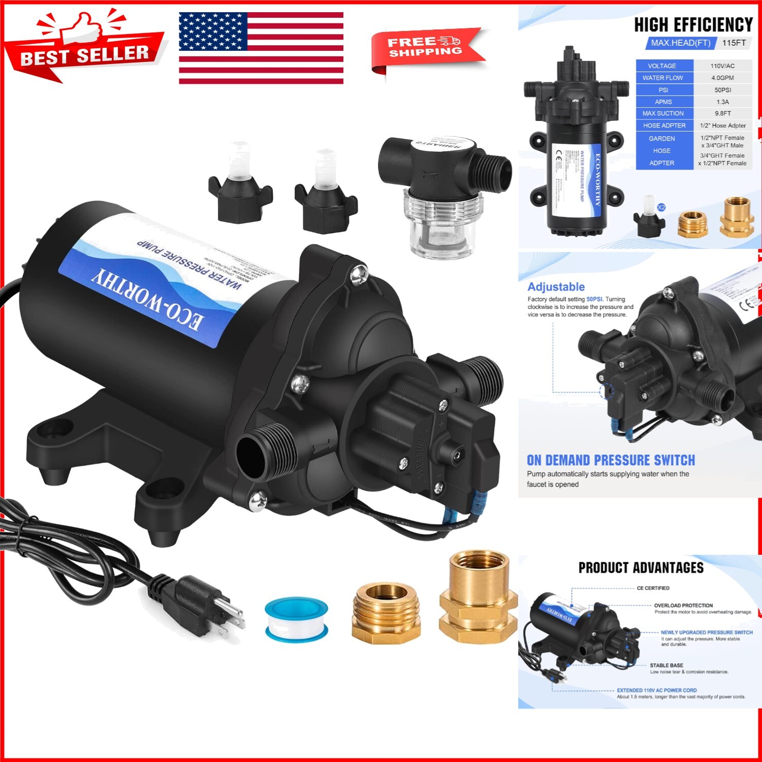 Compact 4.0GPM Water Pressure Pump with Automatic Smart Switch for Irrigation