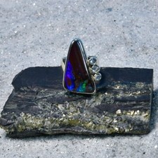 Boulder Opal Ring, 925er Silber, Edelsteinring (22028), mit Mondstein