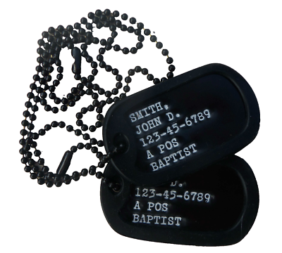 Real Black Debossed Military GI Dog Tags Army Navy Air Force USMC Coast  Guard
