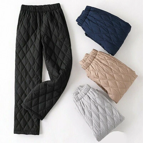Women Thick Pants Padded Quilted Thermal Trousers Elastic Waist Sweatpants Grey - Bild 1 von 32