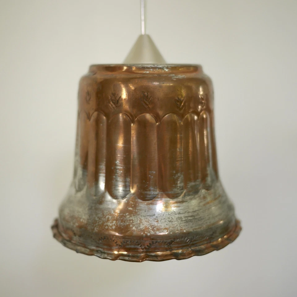 Vintage French Country Rustic Primitive Copper Hanging Pendant Light Fixture 4" - Image 3 of 4