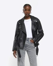 River Island Womens Black Leather Jacket Size 14