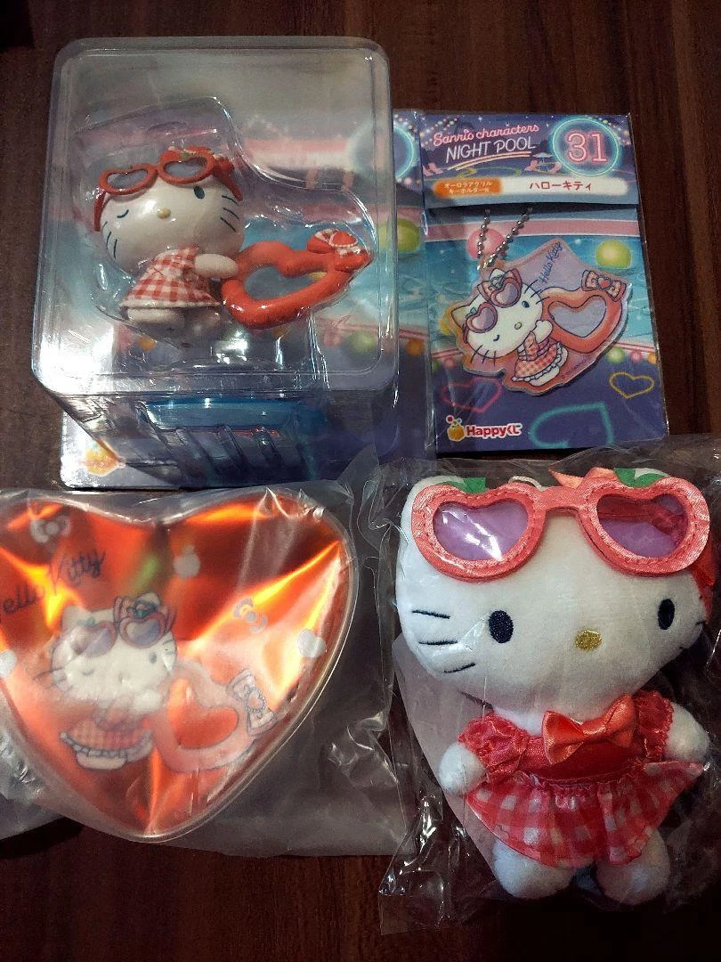 Sanrio Happy Kuji Night Pool Hello Kitty Set Plush Tote Bag Pouch Keychain