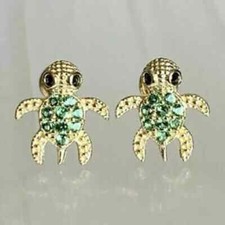 Delicate 2Ct Round Cut Green Peridot Turtle Stud Earrings 14k Yellow Gold Over
