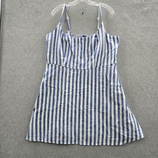 Old Navy Women Dress 2XL Blue Linen Rayon Striped Mini Sundress Sleeveless