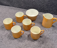 Rare Empire Ware - (Ivory Glaze) - 5 cups, Sugar bowl & Jug - Orange Colour