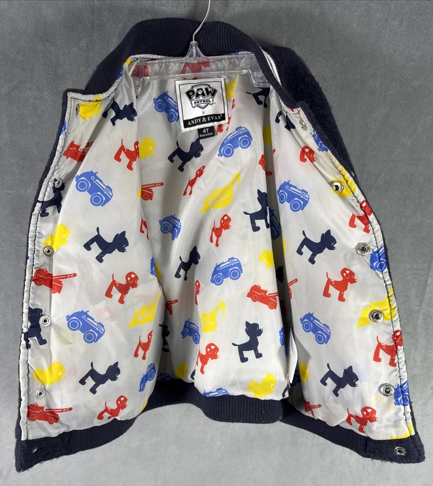 Andy & Evan x PAW Patrol Letterman Navy Blue Gray Lined Jacket Size 4T - Image 3 of 4