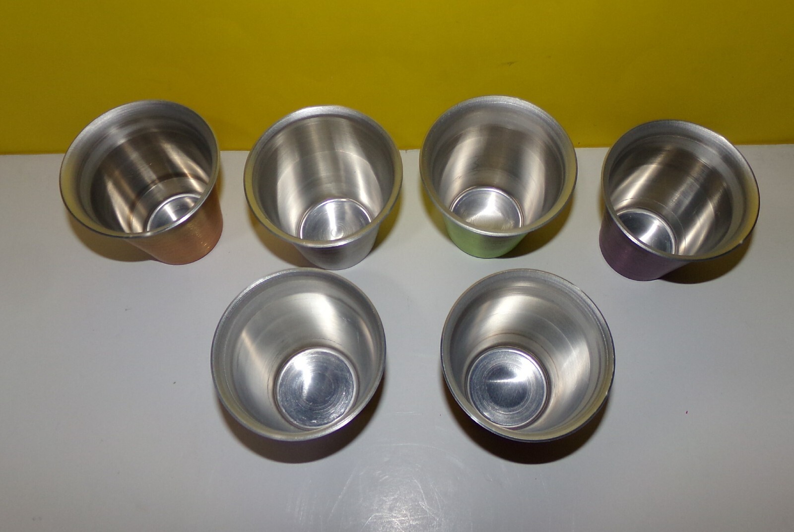 SET OF 6 ALUMINUM DRINKING GLASSES SMALL TUMBLER CUPS 3 1/4" UNMARKED