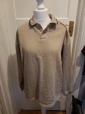 Mens Primark Size Medium Beige Long Sleeved Pullover Collared Jumper