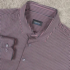Bugatchi Shirt Mens 2XL Red Striped Oooh Cotton Tech Performance Flex Button Up