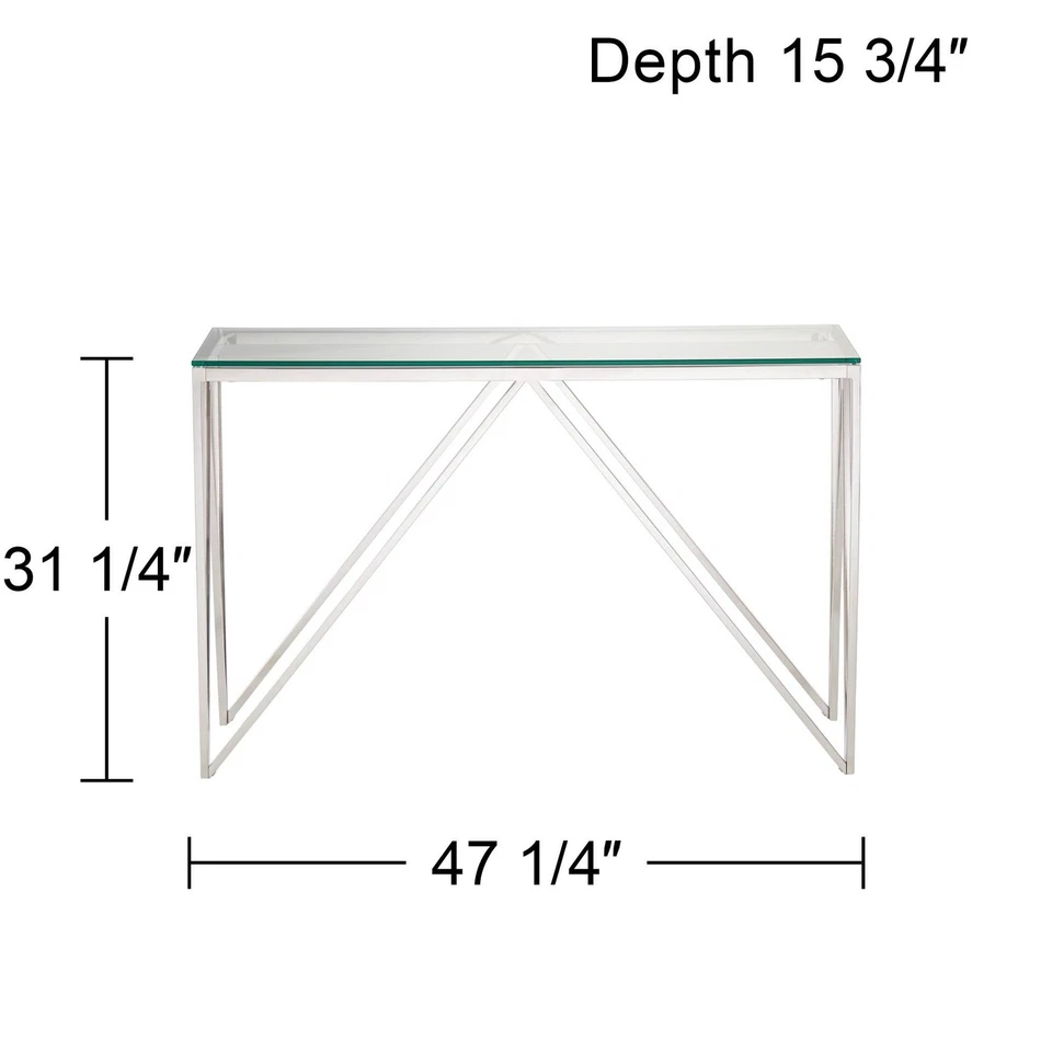 Luxor Modern Chrome Steel Rectangular Console Table 47 1/4" x 15 3/4" Glass - Image 4 of 4