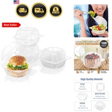 100 Pack Disposable Plastic To Go Containers with Clear Lids, 6 x 6 Inch Hing...