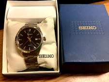 Seiko Mens 100M Dark Blue Face Stainless Steel Watch Excellent Condition 
