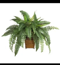 23 In. Artificial Boston Fern Silk Plant with Wicker Basket