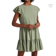 Alice + Olivia Sage Green Flutter Sleeve Tiered Mini Dress Size 6 flowy peasant