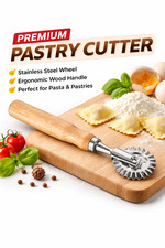 Wooden Handle Pastry Wheel Cutter - Stainless Steel Ravioli & Pasta Fluted Edger