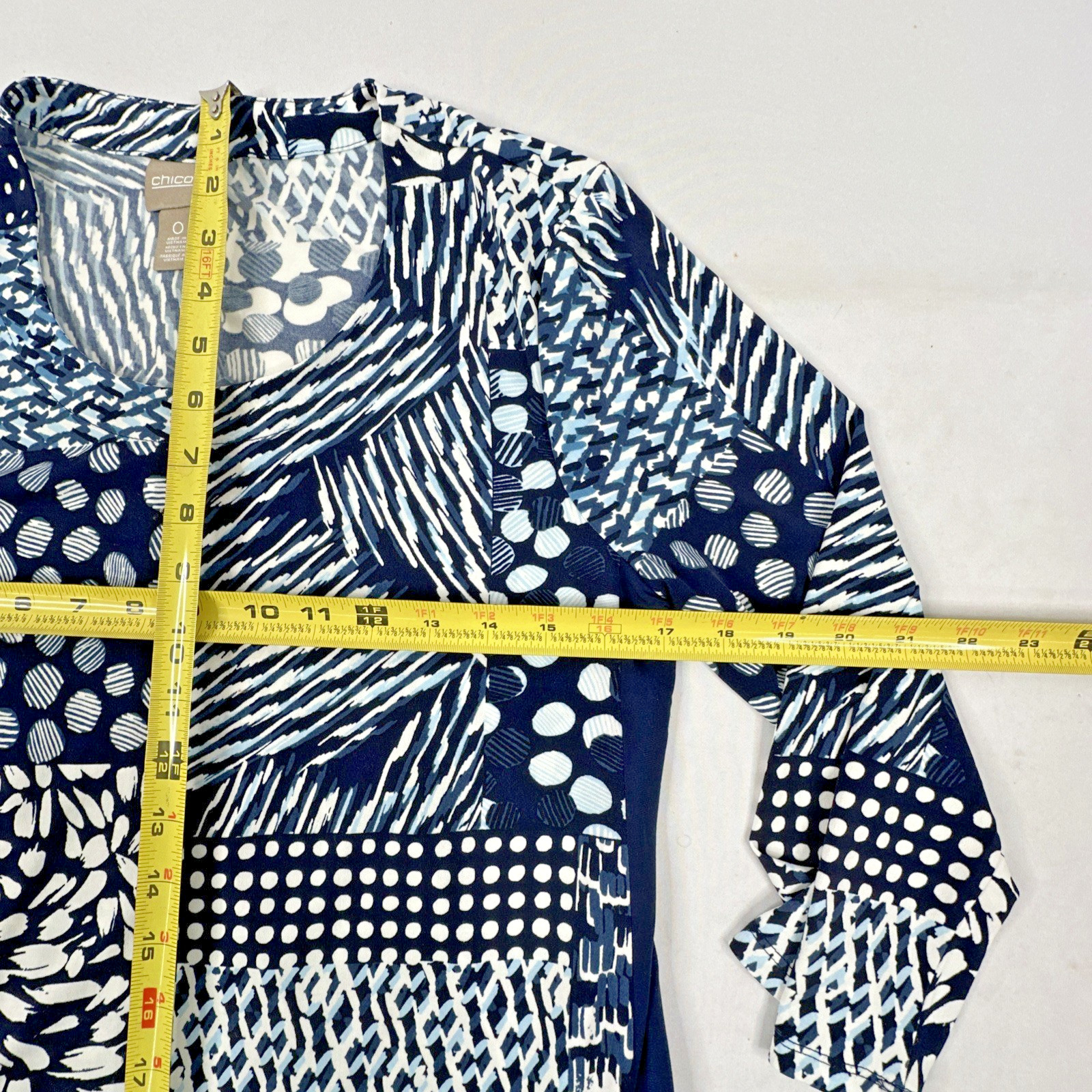 Chico's Abstract Boho Patchwork Navy Blue Blouse.… - image 3