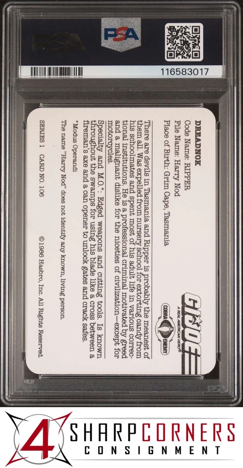 1986 HASBRO G.I. JOE #106 RIPPER  PSA 10 - Image 2 of 3
