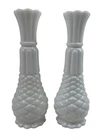 Vintage Anchor Hocking White Milk Glass Pineapple Bud Vase 9” Tall Set of 2