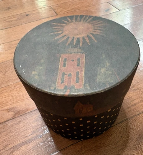 Round Painted Wood Trinket Box w/Empty ceramic candle holder