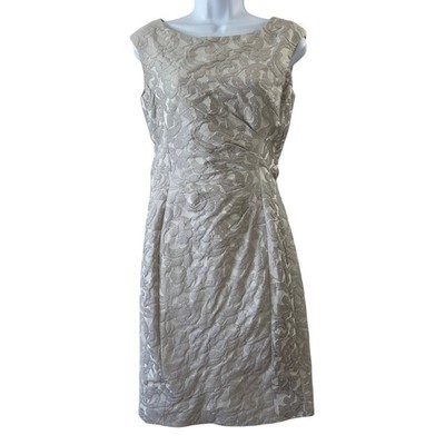 Lauren Ralph Lauren Pencil Dress Womens 4 Silver Sleeveless Ruched Professional
