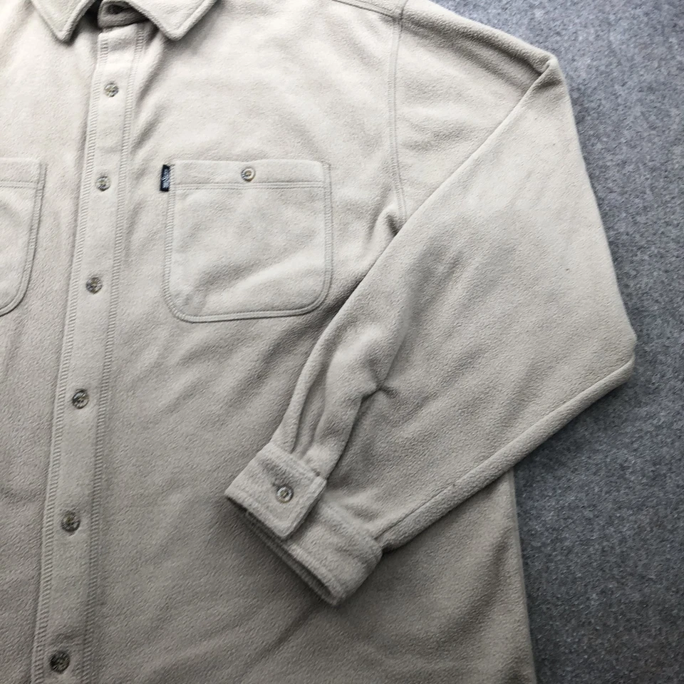 White Sierra Shirt Mens XL Tan Beige Button Front Outdoor Pockets Fleece Jacket - Image 3 of 4
