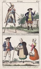 Bécasseau à Échasses Walker Échasse Chenogne Angoumois Costume Lithographie 1830