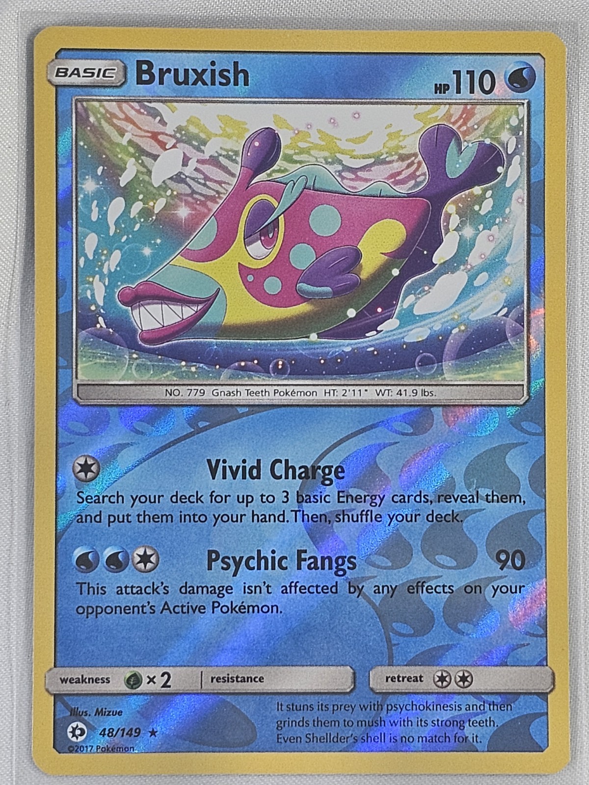 Pokemon Sun and Moon Base Bruxish Reverse Holo 48/149 - NM