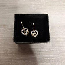  NEW Gold tone  Silver 925 Heart Earrings Sterling Silver Hooks Dangle Drop