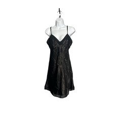 Vintage Madison Intimates Black Satin  Lace Beaded Nightgown Slip Dress Small