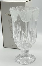 Block Lead Crystal Frosted Tulip Hurricane Vase Poland Pedestal Candle Holder