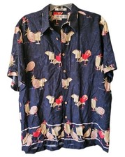 Men's Vintage Navy Tropical Hawaiian Shirt L Resortwear Vacation Spring Break