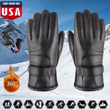 Warm PU Leather Gloves Winter Men Fleece-Lined Touchscreen Thermal Outdoor Gift