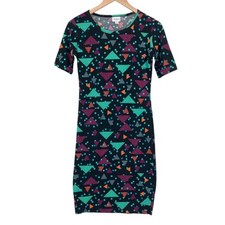 LuLaRoe XS Geometric Print Bodycon T-Shirt Dress Stretch Colorful Retro Y2K