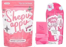 Combo You Glow Babe SHAPE UP SHEPU APPU Juice Powder Mix Beauty White Soap 5 Bar