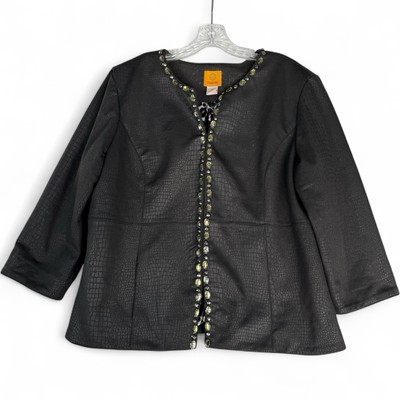 Ruby Rd Womens Faux Alligator Blazer Plus Size 18 Cropped Jacket Embellished