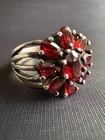 Vintage 925 Sterling Silver Red Garnet Cluster Ring Oxidized Ring Size 9.75 US