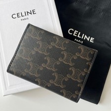 CELINE Triomphe Canvas Card Case Business Card Holder Black Brown Italy