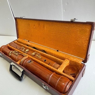 木製ZEN-ON RECORDER Bass 5500B バス木製リコーダー ZEN-ON 5500B Wooden Bass Recorder Cherry Wood Used with Case
