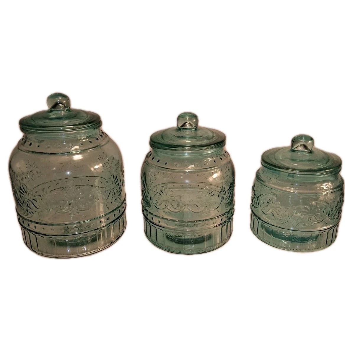 The Pioneer Woman Cassie Teal Embossed Glass Canister 3-Piece Set