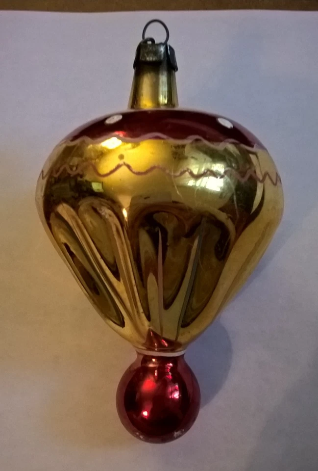 Vintage Gold Indent Drop Ball Balloon Christmas Ornament Poland  Glass - Image 4 of 4