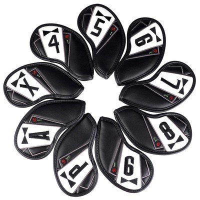 Golf Iron Cover Magnet Wedge Cover Club Head Cover Set 9 Pieces (4-9,P,A,X) Blac