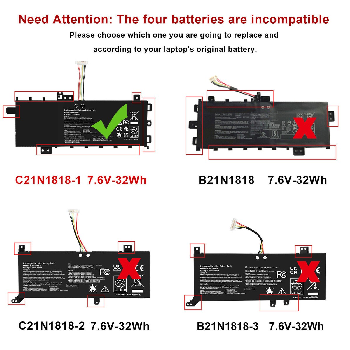 7.7V 37Wh C21N1818-1 Battery for ASUS VivoBook 15 X512D F512DA 7.7V 37Wh C21N1818-1 Battery for ASUS VivoBook 15 X512D F512DA