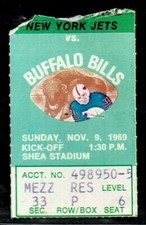  1969 FOOTBALL TICKET JETS BILLS JOE NAMATH OJ SIMPSON RC ROOKIE SHEA/NYC DEBUT