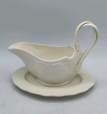Leedsware Clasical Creamware Sauce Boat /Gravy Boat / Jug with Oval Plate 
