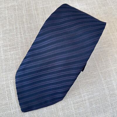 Vintage By Damon Navy Blue Diagonal Striped Tie Textured Polyester 56'' x 4.25''