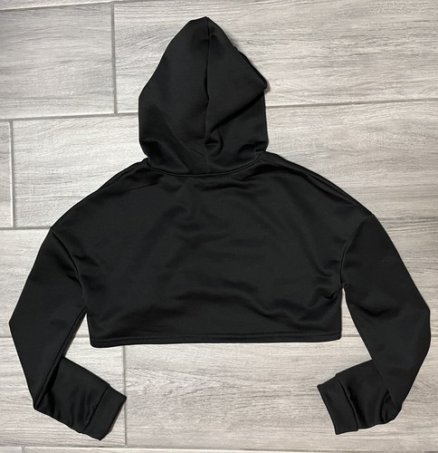 Girls Black Sheer Cropped Hoodie Long Sleeve Crop Tops Pullover Top, sz 13-14y - Picture 13 of 16