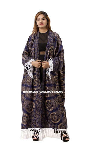 Indian Gold Peacock Mandala Women Kimono Cardigan Bikini Cover Up Shrug Handmade - Picture 2 of 5