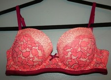 Victoria's Secret 32C Coral Burgundy Lace Dream Angels Lined Demi Bra